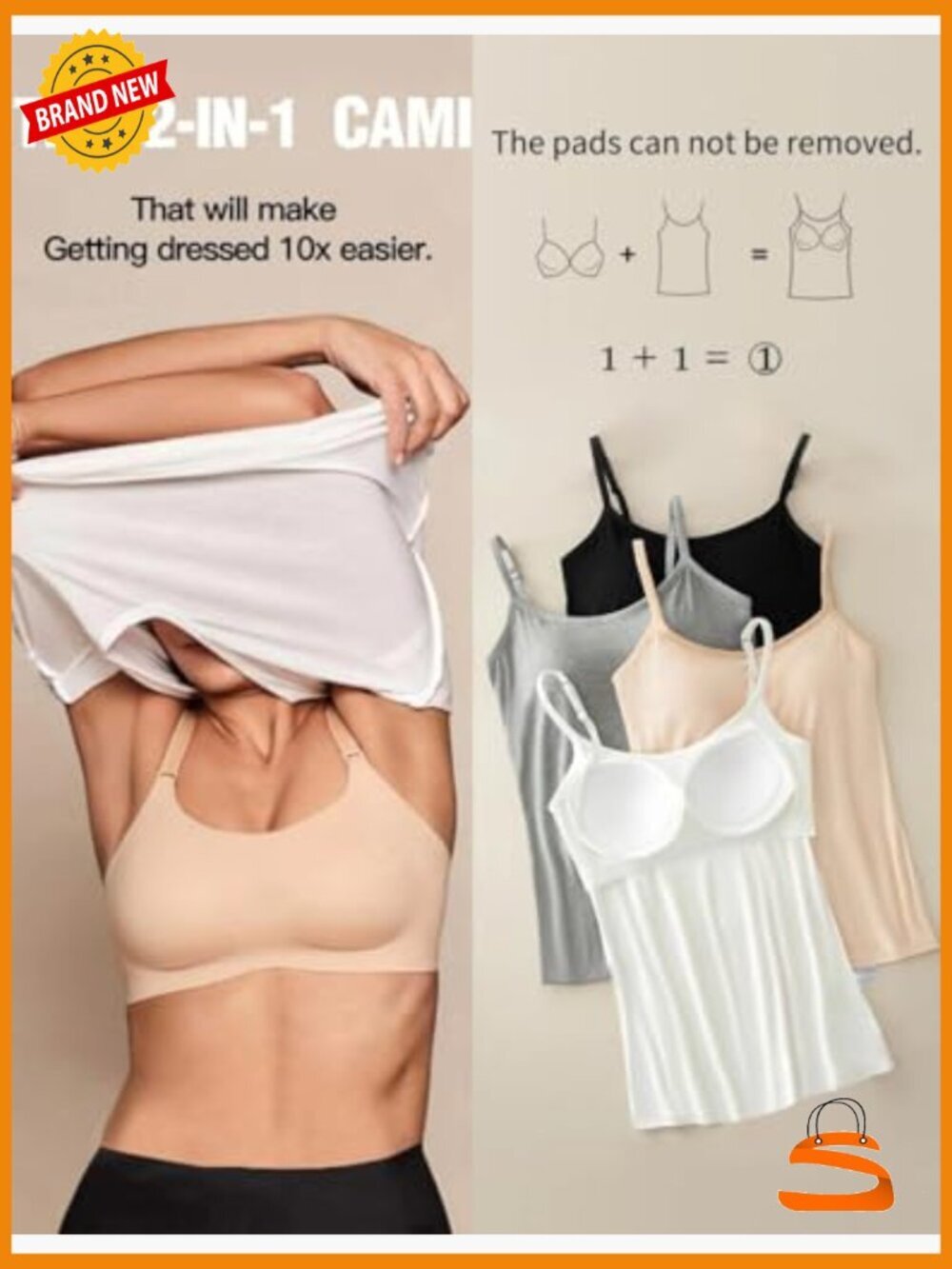 Adjustable Strap Camisole with Built-in Padded Bra Sleeveless Layering Top - Picture 3 of 7